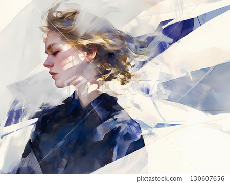 一位倦怠的年輕女子(水彩風格) 一位倦怠的年輕女子(水彩風格) 130607656