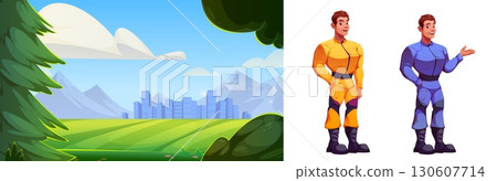 Cartoon landscape with male character Cartoon landscape with male character 130607714