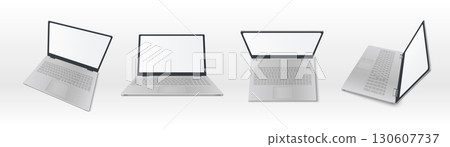 Silver laptop mockup set 130607737