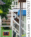 Scenery with stairs: White wooden stairs 130607837
