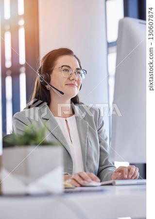 Woman, telemarketing and typing computer in call center office for customer service, crm support and consulting employee. Contact us, online communication and happy consultant agent working on pc Woman, telemarketing and typing computer in call center office for customer service, crm support and consulting employee. Contact us, online communication and happy consultant agent working on pc 130607874