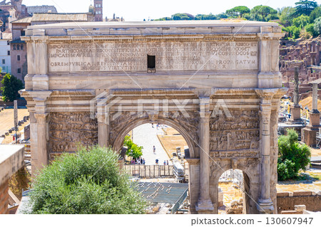 Columns arch details Roman Forum architecture old ancient road Italy, Rome 130607947