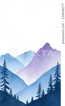 Serene mountain range landscape with watercolor effect and evergreen trees. Serene mountain range landscape with watercolor effect and evergreen trees. 130608277