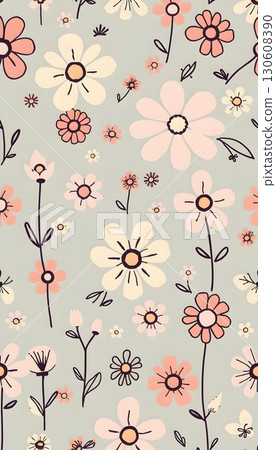 Delicate floral pattern with pastel colors, whimsical style for backgrounds 130608390