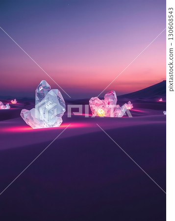 Mystical Crystals Glowing Under a Pink and Purple Sky Landscape 130608543