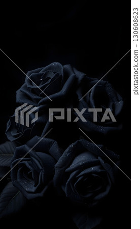 Elegant Dark Roses with Delicate Water Droplets Against a Black Backdrop 130608623