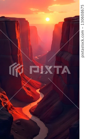 A grand canyon view with a river flowing through at sunset with vibrant colors and dramatic lighting mobile wallpaper 130608675