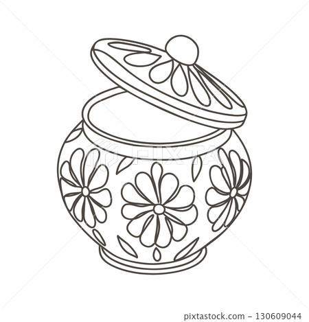 Elegant floral sugar bowl. Ceramic sugar bowl with floral ornament. Illustration. 130609044