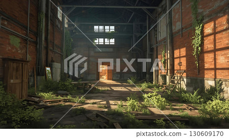 Illustration of an abandoned red brick factory 130609170