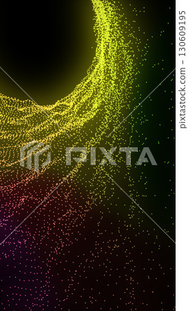 Swirling vortex of yellow, green, and red glowing particles creating a spiral motion in dark space Swirling vortex of yellow, green, and red glowing particles creating a spiral motion in dark space 130609195