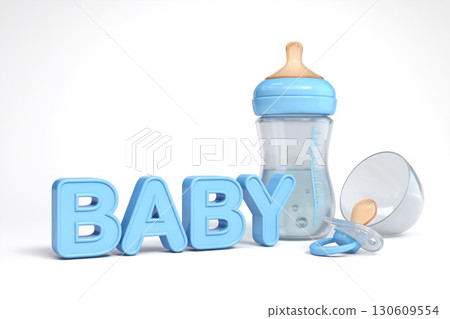 Blue baby pacifier and bottle 3D 130609554