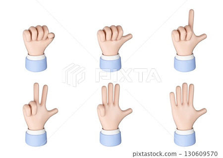 Cartoon hand showing numbers using fingers 3D 130609570