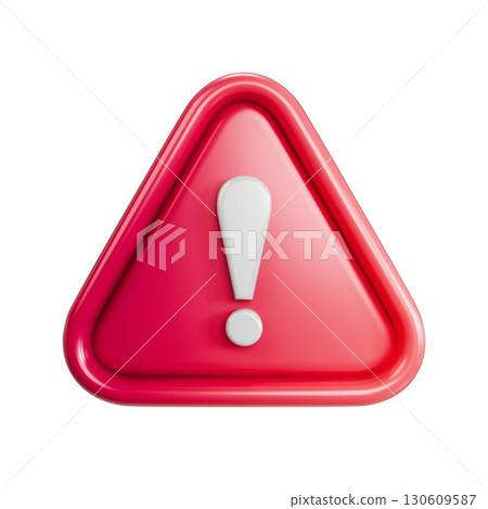 Red triangle with white exclamation mark Danger sign Front view 3D 130609587