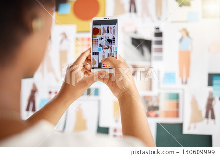 Person hand taking picture of fashion designer moodboard, creative inspiration and planning a social media post. Artist or digital influencer photography, smartphone screen and clothes blog aesthetic Person hand taking picture of fashion designer moodboard, creative inspiration and planning a social media post. Artist or digital influencer photography, smartphone screen and clothes blog aesthetic 130609999