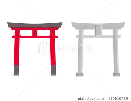 紅色鳥居和石製鳥居的插圖 130610489