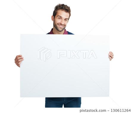Portrait, marketing or business man with paper mockup space for product, advertising or branding poster in studio. Model, smile or businessman with banner, billboard news or logo in white background Portrait, marketing or business man with paper mockup space for product, advertising or branding poster in studio. Model, smile or businessman with banner, billboard news or logo in white background 130611264