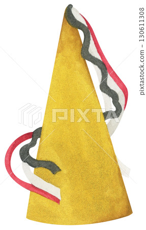 Watercolor Party Hat. Birthday and New Year Celebration Cone Hat Illustration 130611308