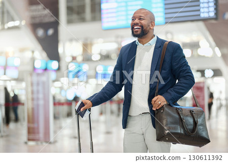 African businessman, walking and airport with smile, happy and luggage on global business trip. Corporate black man, international travel or excited at terminal for immigration, work or career growth African businessman, walking and airport with smile, happy and luggage on global business trip. Corporate black man, international travel or excited at terminal for immigration, work or career growth 130611392