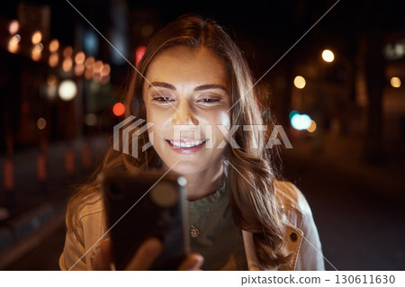 Student, face or phone in city night, road or street on social media, taxi call or cab search in Dubai location. Smile, happy woman or tourist person on mobile communication technology in dark travel Student, face or phone in city night, road or street on social media, taxi call or cab search in Dubai location. Smile, happy woman or tourist person on mobile communication technology in dark travel 130611630