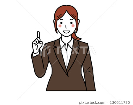 棕色西裝。女士擺出「1」字姿勢。第二部分 棕色西裝。女士擺出「1」字姿勢。第二部分 130611720