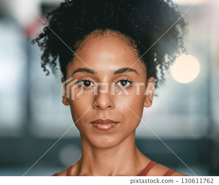 Portrait, black woman and serious for workout, training and endurance for fitness, wellness and cardio. African female, athlete and lady with stern face, exercise and practice for energy and power Portrait, black woman and serious for workout, training and endurance for fitness, wellness and cardio. African female, athlete and lady with stern face, exercise and practice for energy and power 130611762