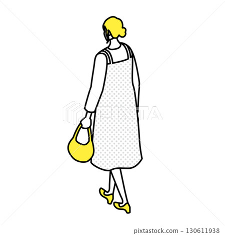 Illustration of a woman from behind (dress and bag) Illustration of a woman from behind (dress and bag) 130611938