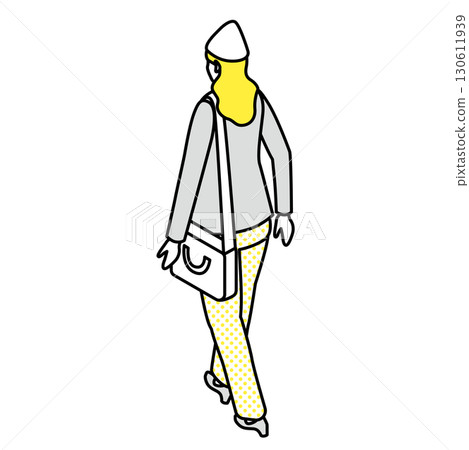 Back view illustration of a woman wearing a hat Back view illustration of a woman wearing a hat 130611939