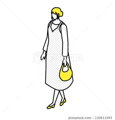 拿著黃色袋子的站立的女人插圖 拿著黃色袋子的站立的女人插圖 130611945