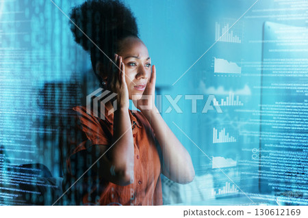 Business stress headache, computer and black woman burnout over crypto investment, stock market crash or finance loss. Forex economy crisis, bitcoin mining analytics and overlay of trader trading NFT Business stress headache, computer and black woman burnout over crypto investment, stock market crash or finance loss. Forex economy crisis, bitcoin mining analytics and overlay of trader trading NFT 130612169
