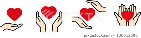 Hand and heart compassion, love, kindness icon set color Hand and heart compassion, love, kindness icon set color 130612396