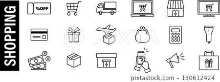 Shopping icon set monochrome line drawing 130612424