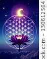 illustration of a lotus on the night 130612564