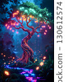 a tree with a green forest 130612574