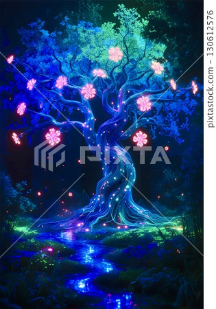 colorful waterfall in green forest colorful waterfall in green forest 130612576