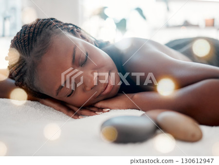 Spa, relax and sleeping woman in massage bed for wellness, peace and luxury zen. Face, female and resort rest for body care, therapy and pamper treatment, happy and smile with stress free relaxation Spa, relax and sleeping woman in massage bed for wellness, peace and luxury zen. Face, female and resort rest for body care, therapy and pamper treatment, happy and smile with stress free relaxation 130612947