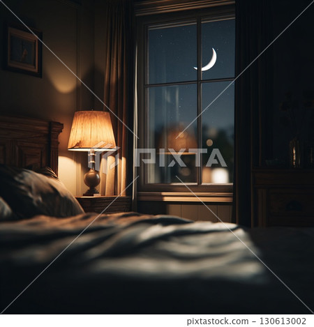 床頭燈和窗邊的夜景 床頭燈和窗邊的夜景 130613002