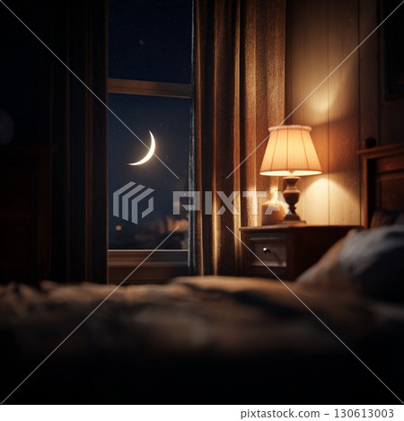 Nighttime bedroom and moonscape 130613003