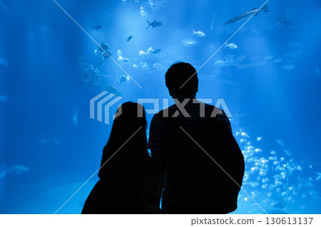 一對夫婦在水族館看魚缸 130613137