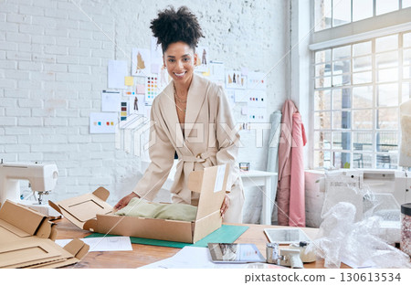 Fashion store portrait, box and black woman packaging stock product for commercial distribution or courier shipping. Logistics export delivery, retail container and girl work in supply chain industry Fashion store portrait, box and black woman packaging stock product for commercial distribution or courier shipping. Logistics export delivery, retail container and girl work in supply chain industry 130613534