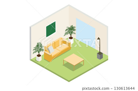 Isometric illustration of a living room Isometric illustration of a living room 130613644