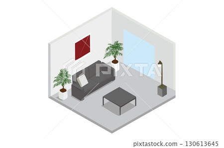 Isometric illustration of a living room Isometric illustration of a living room 130613645