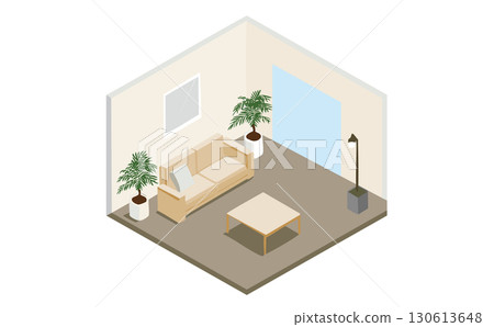 Isometric illustration of a living room Isometric illustration of a living room 130613648
