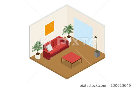 Isometric illustration of a living room Isometric illustration of a living room 130613649
