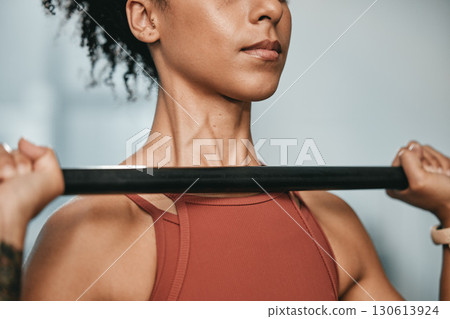 Gym, barbell workout and black woman doing muscle fitness performance for body health, strength training or bodybuilding. Arm exercise, athlete wellness lifestyle and strong bodybuilder weightlifting Gym, barbell workout and black woman doing muscle fitness performance for body health, strength training or bodybuilding. Arm exercise, athlete wellness lifestyle and strong bodybuilder weightlifting 130613924