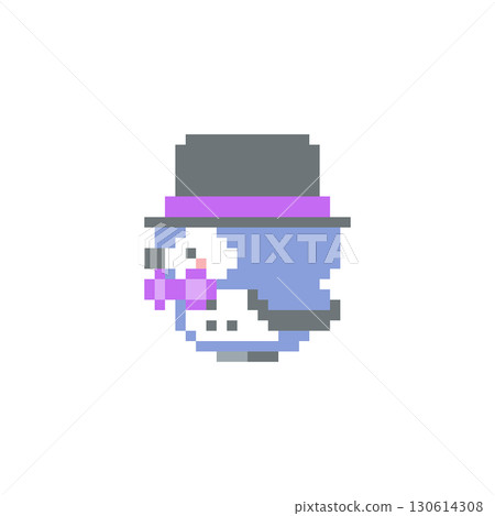 一隻戴著高頂禮帽側身站立的藍色貓頭鷹的像素藝術 130614308