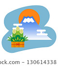 New Year's set featuring Mt. Fuji, the first sunrise of the year, and Kadomatsu 130614338