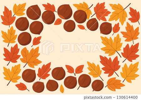 栗子和落葉的秋天框架（帶有複製空間） 130614400