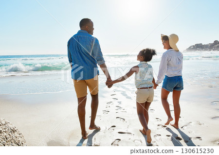 Happy family, tropical and beach walk during summer on vacation relaxing and enjoying the scenery at the ocean. Sea, water and parents with daughter, child or kid with childhood freedom Happy family, tropical and beach walk during summer on vacation relaxing and enjoying the scenery at the ocean. Sea, water and parents with daughter, child or kid with childhood freedom 130615230