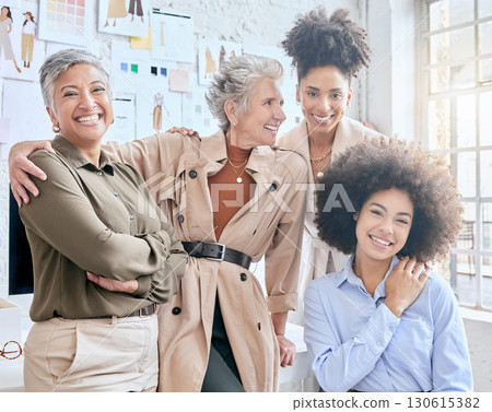 Designer women portrait, colleagues and workshop for design, teamwork and vision for success. Happy creative team, woman collaboration and studio friends with diversity, goals and diversity support 130615382