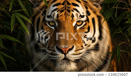 Majestic Bengal Tiger Portrait in Natural Jungle Habitat Majestic Bengal Tiger Portrait in Natural Jungle Habitat 130615607